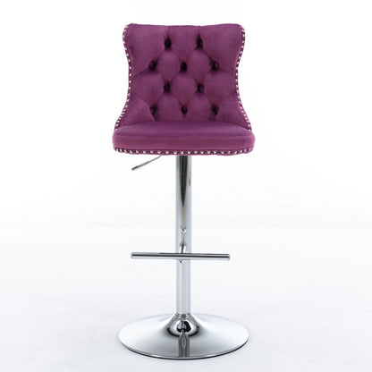 Swivel Velvet Barstools Adjusatble Seat Height From 25-33", Modern Upholstered Chrome Base Bar Stools With Backs Comfortable Tufted For Home Pub And Kitchen Island (Set of 2) Home Essentials