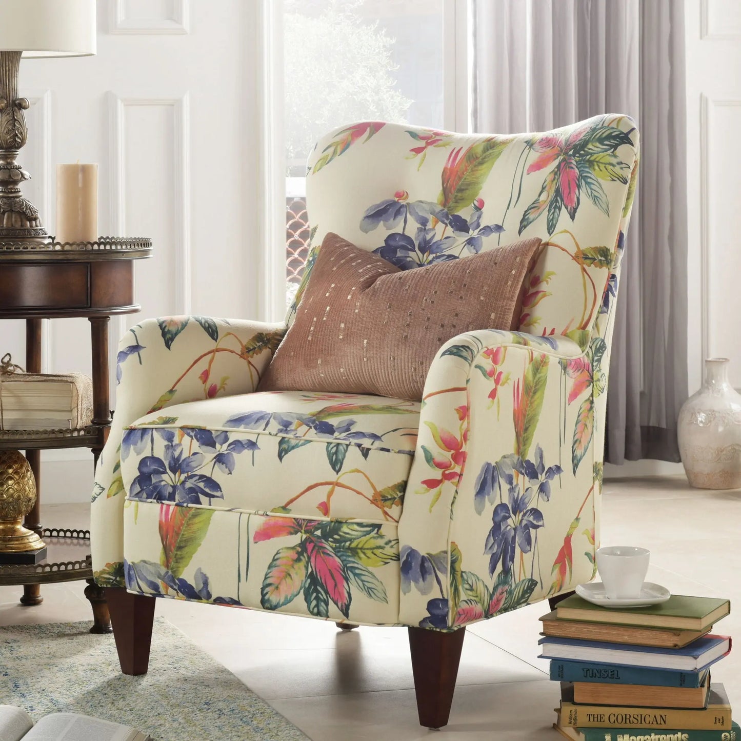 Paradise - Upholstered Arm Chair Floral Printed On Cotton - Off-White Jennifer Taylor Home