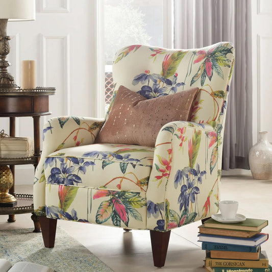 Paradise - Upholstered Arm Chair Floral Printed On Cotton - Off-White Jennifer Taylor Home