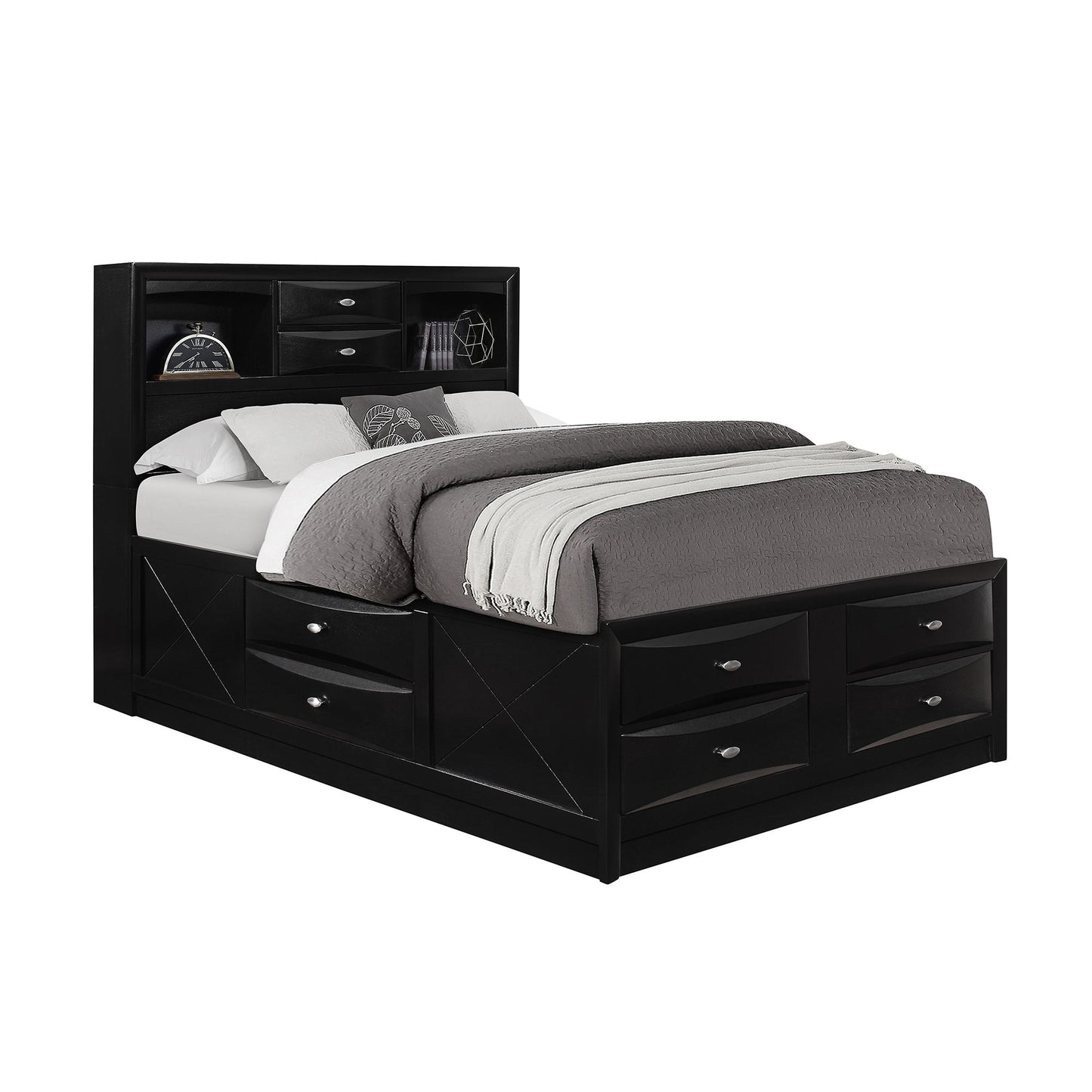 Lucille - 5 Piece Bedroom Set With Storage Drawers And Bookcase Headboard Global Furniture USA