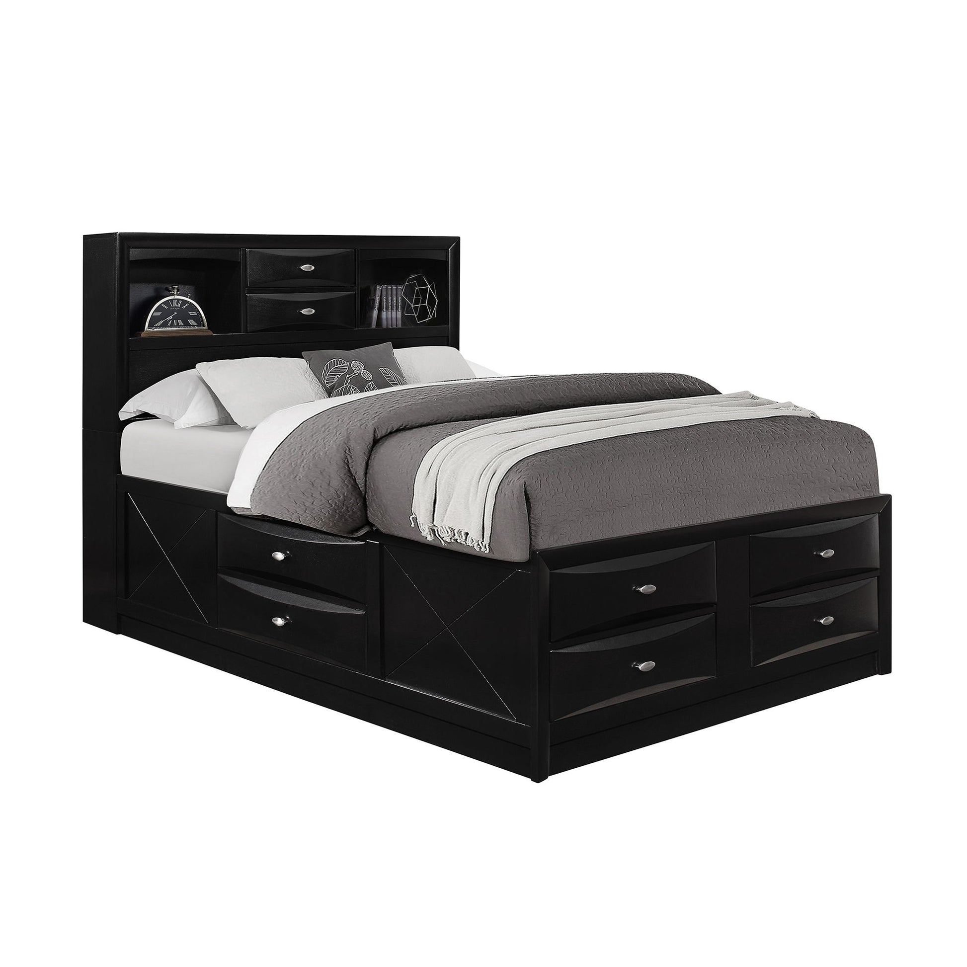 Lucille - 5 Piece Bedroom Set With Storage Drawers And Bookcase Headboard Global Furniture USA