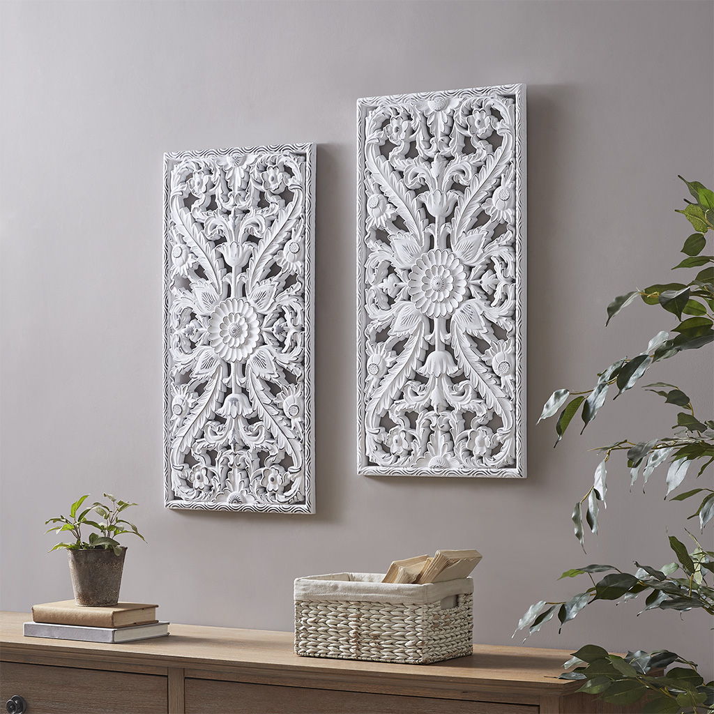 Botanical Panel Carved Wall Decor (Set of 2) - White