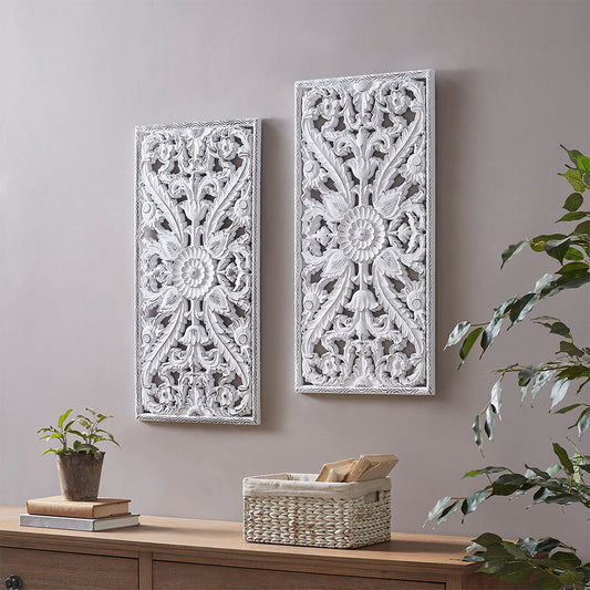 Botanical Panel Carved Wall Decor (Set of 2) - White