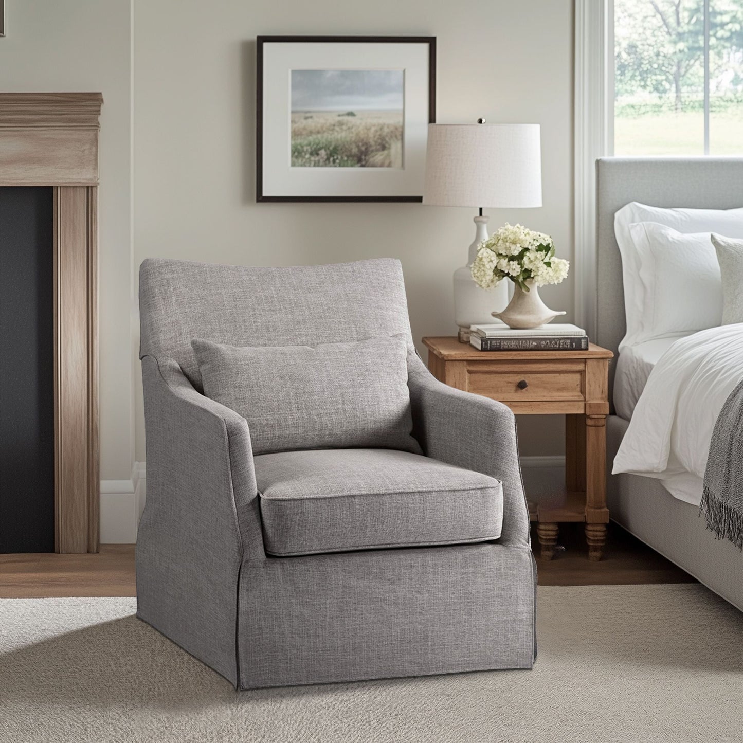 London - Skirted Swivel Chair - Grey Martha Stewart