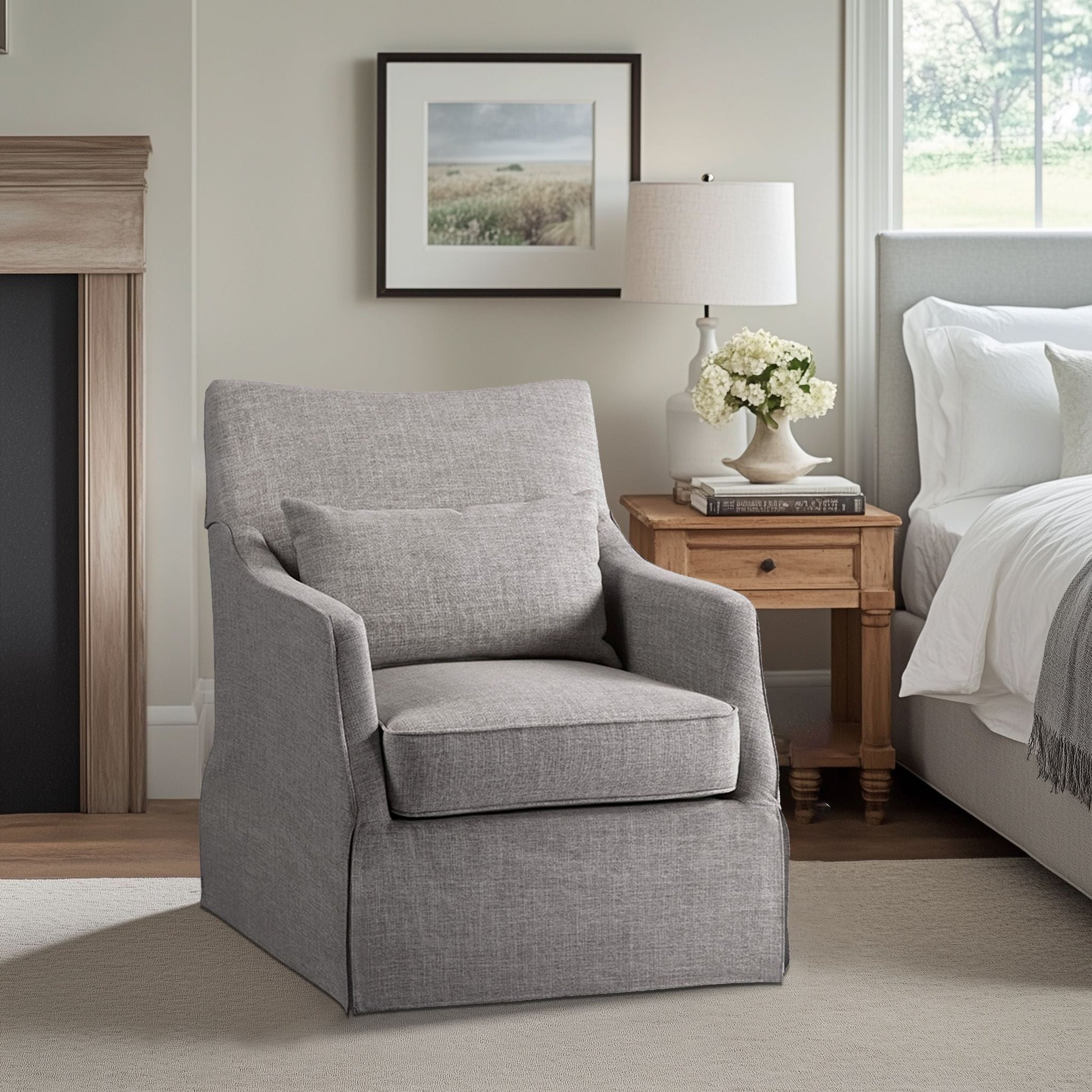London - Skirted Swivel Chair - Grey Martha Stewart