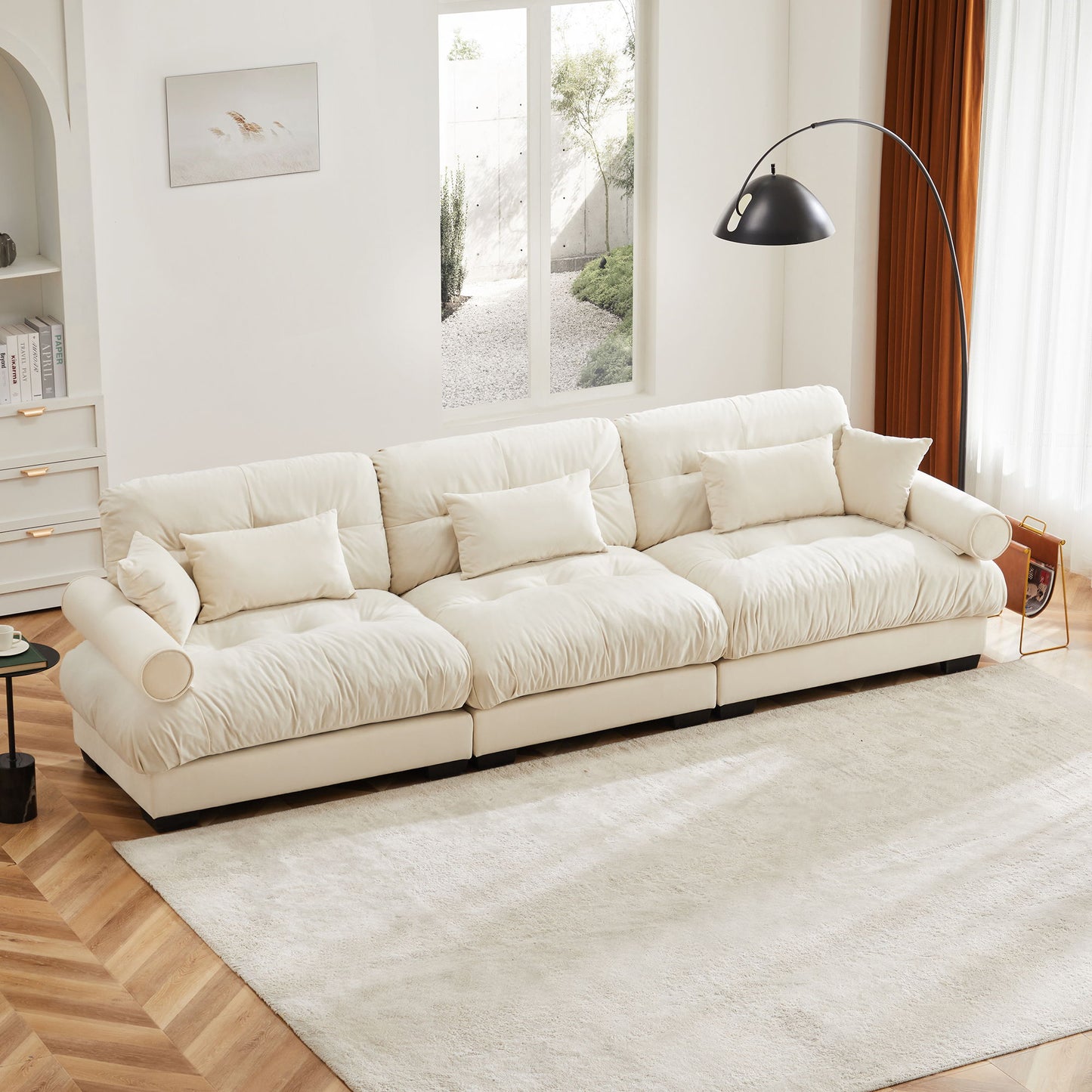 Modern Oversize Sofa With Cloud Like Comfort, Featuring Waist And Throw Pillows Home Essentials