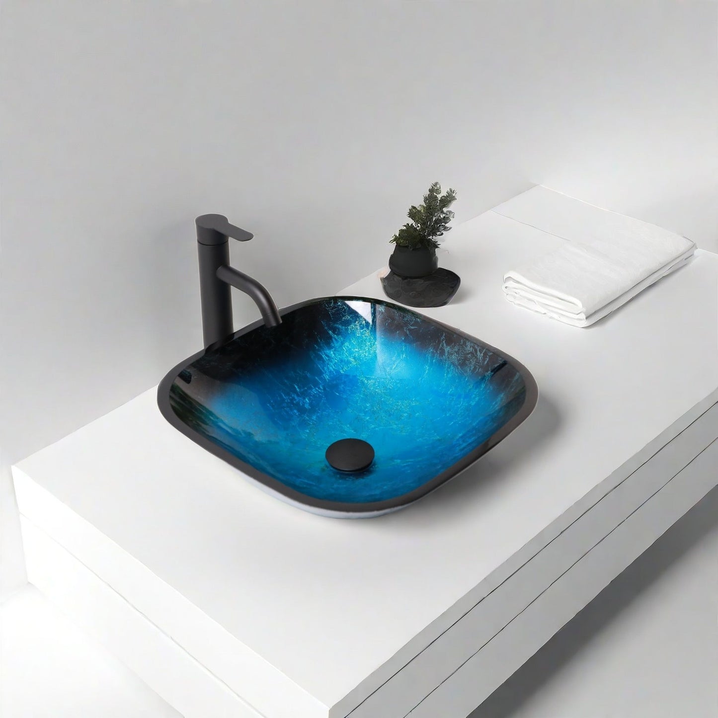 Artistic Vessel Sink With Faucet And Pop Up Drain - Blue Daily Nest