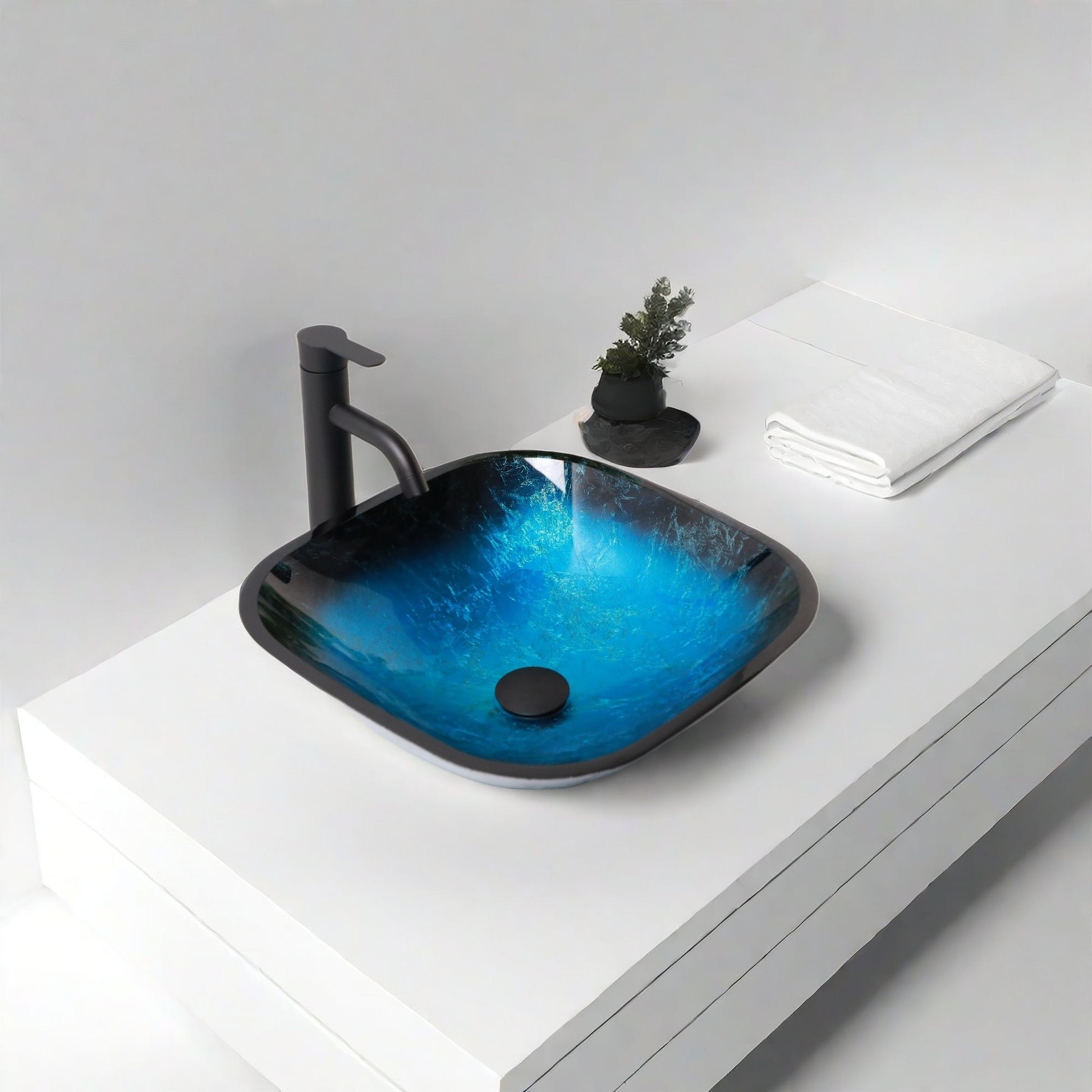 Artistic Vessel Sink With Faucet And Pop Up Drain - Blue Daily Nest