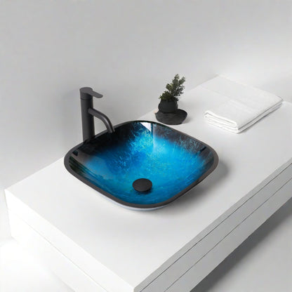 Artistic Vessel Sink With Faucet And Pop Up Drain - Blue Daily Nest