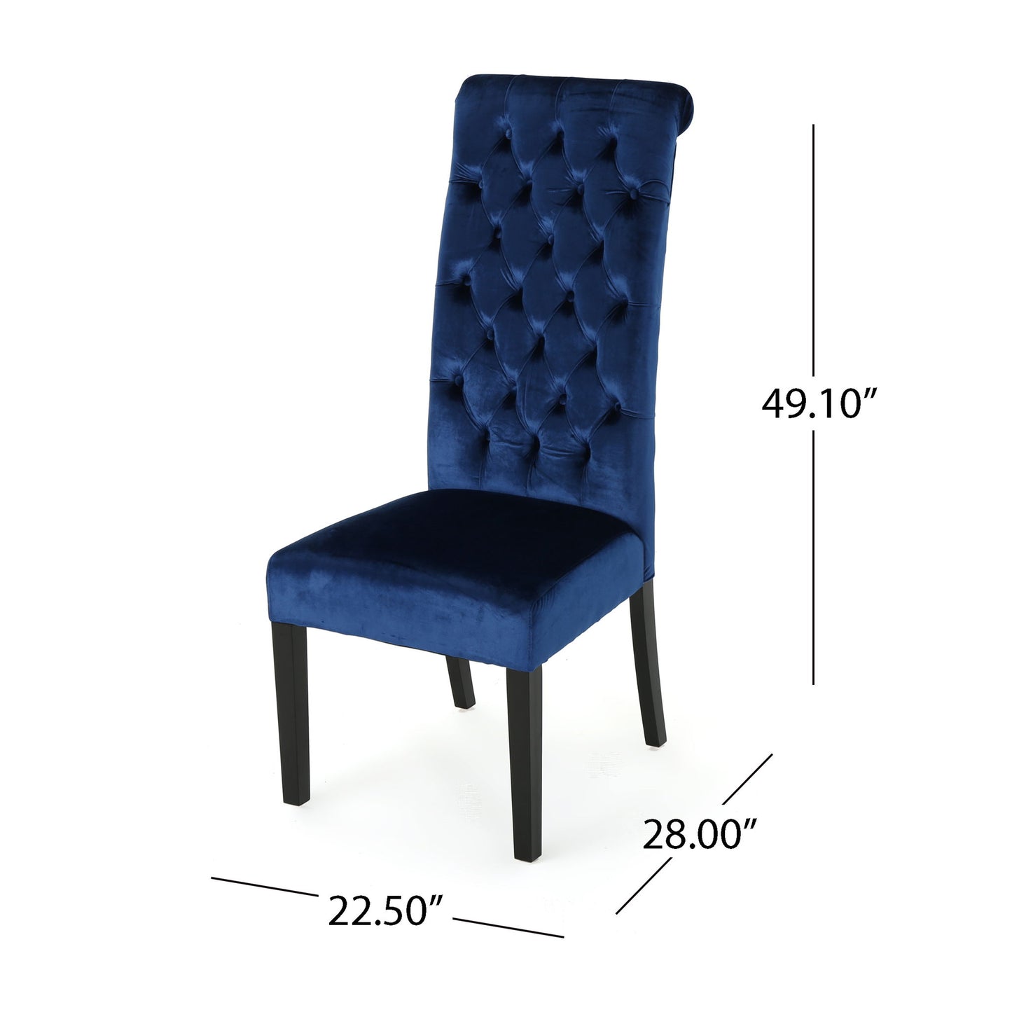 Elegant George Hi Back Dining Chair (Set of 2) With Tufted Velvet - Navy Blue Noble House