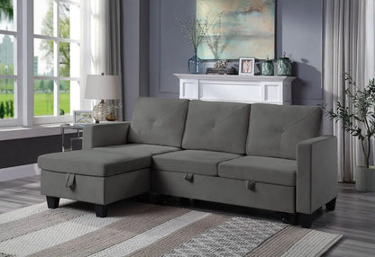 Nova - Velvet Reversible Sleeper Sectional Sofa With Storage Chaise Lilola Home