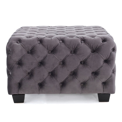 Modern Glam Ottoman With Velvet Upholstery And Button Tufted Design Noble House