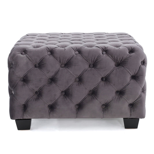 Modern Glam Ottoman With Velvet Upholstery And Button Tufted Design Noble House