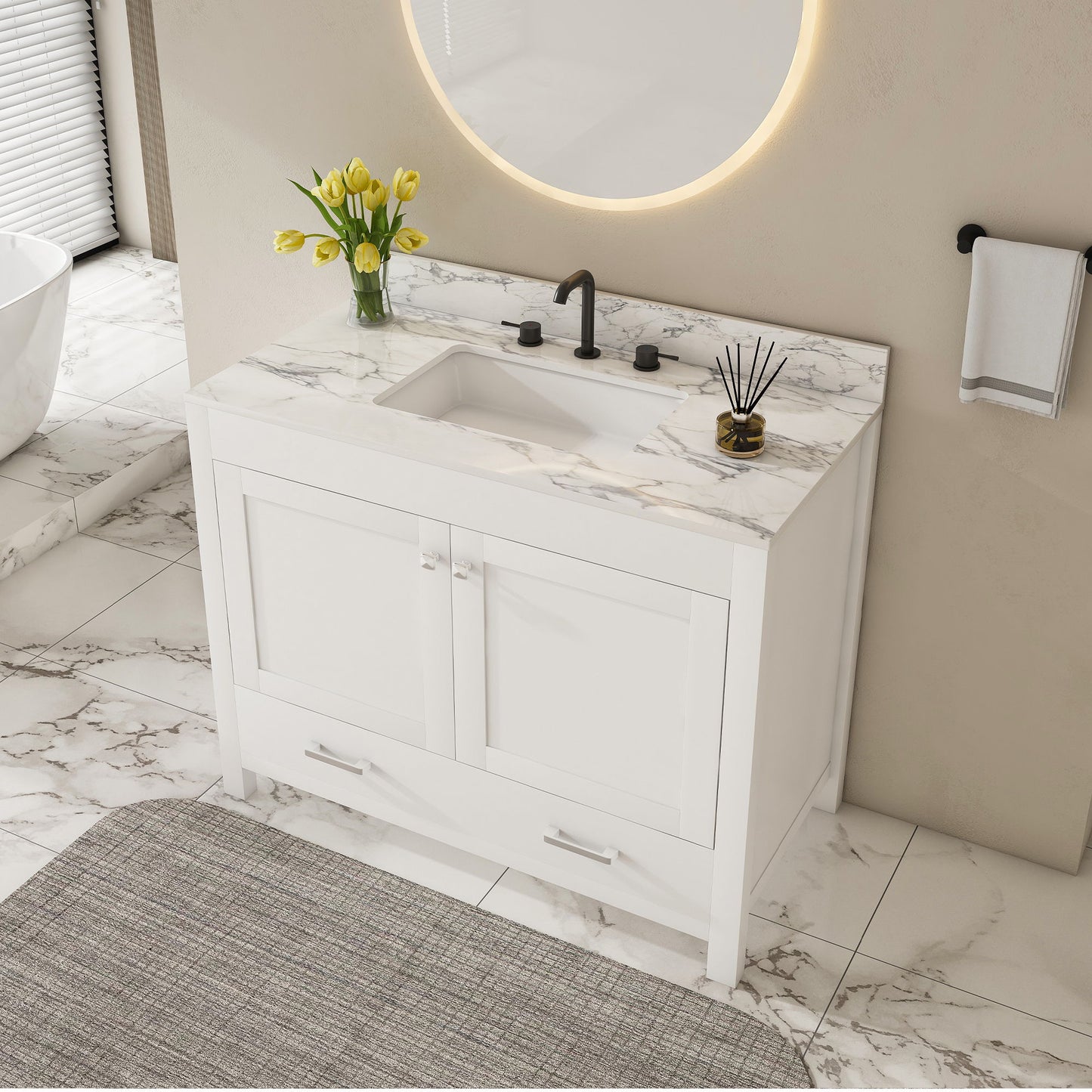43" Bathroom Vanity Multi Functional Cabinet - White Home Essentials