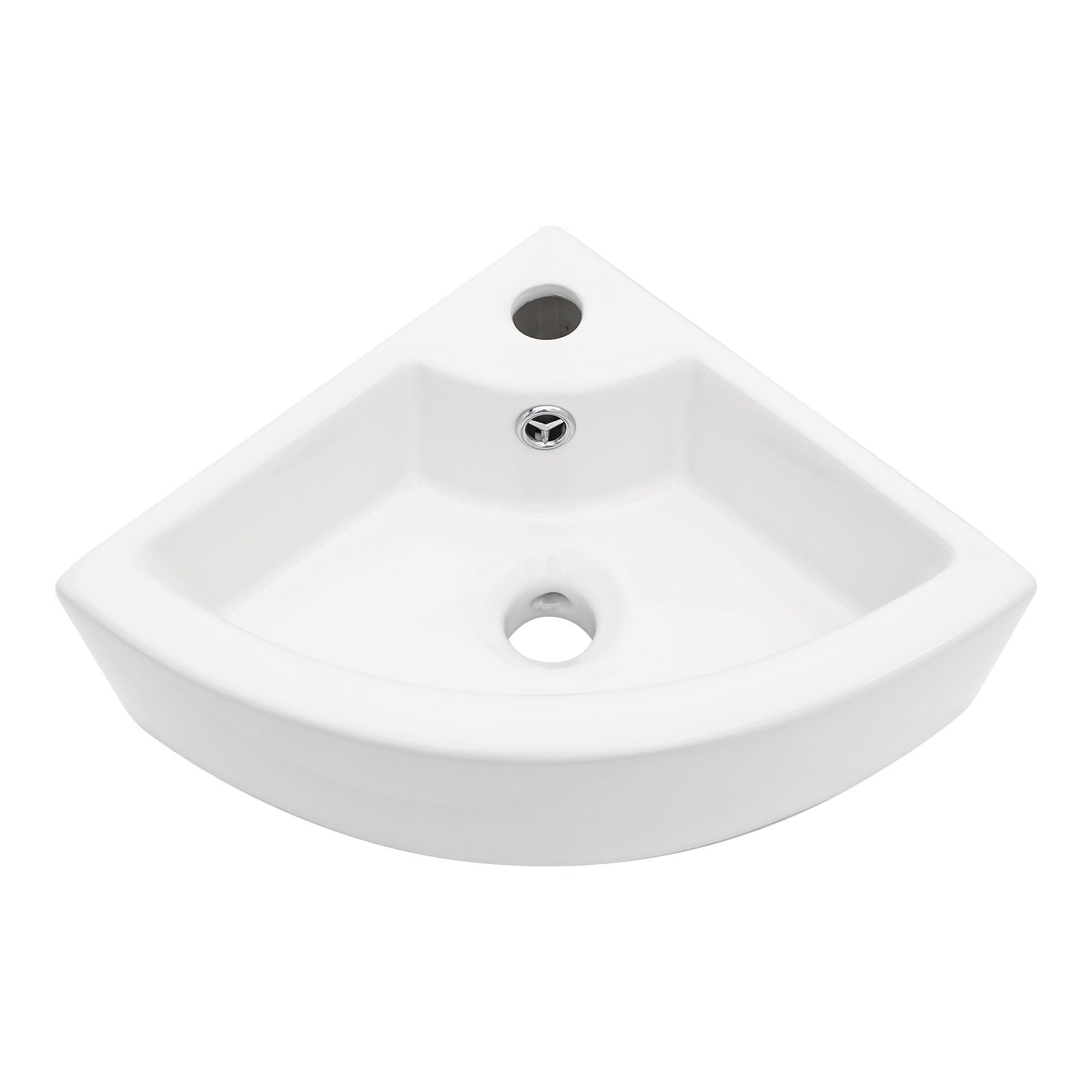 Triangle Porcelain Wall Mount Vessel Sink With Single Faucet Hole & Overflow - White Daily Nest