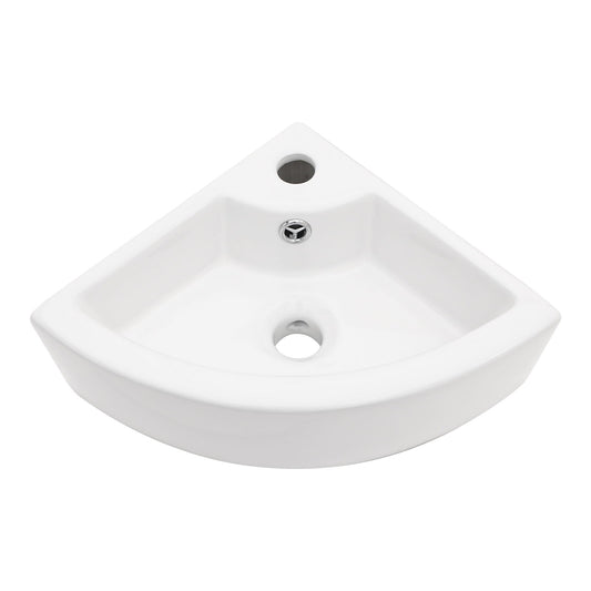 Triangle Porcelain Wall Mount Vessel Sink With Single Faucet Hole & Overflow - White Daily Nest