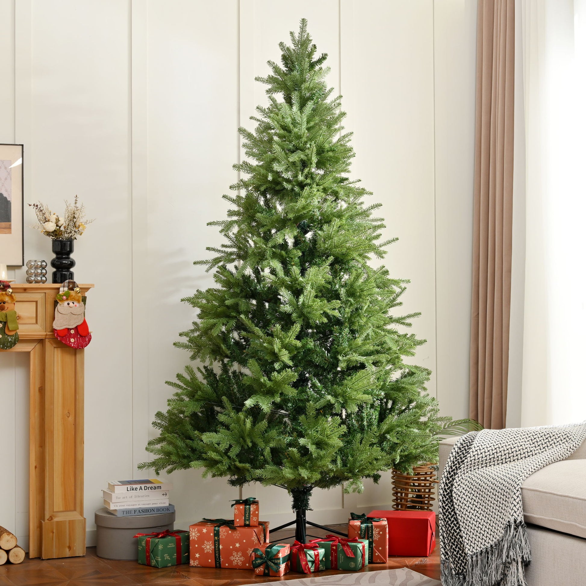Unlit 7Ft Christmas Tree With Dense Branches, Hinged Design, Realistic Look - Green Daily Nest