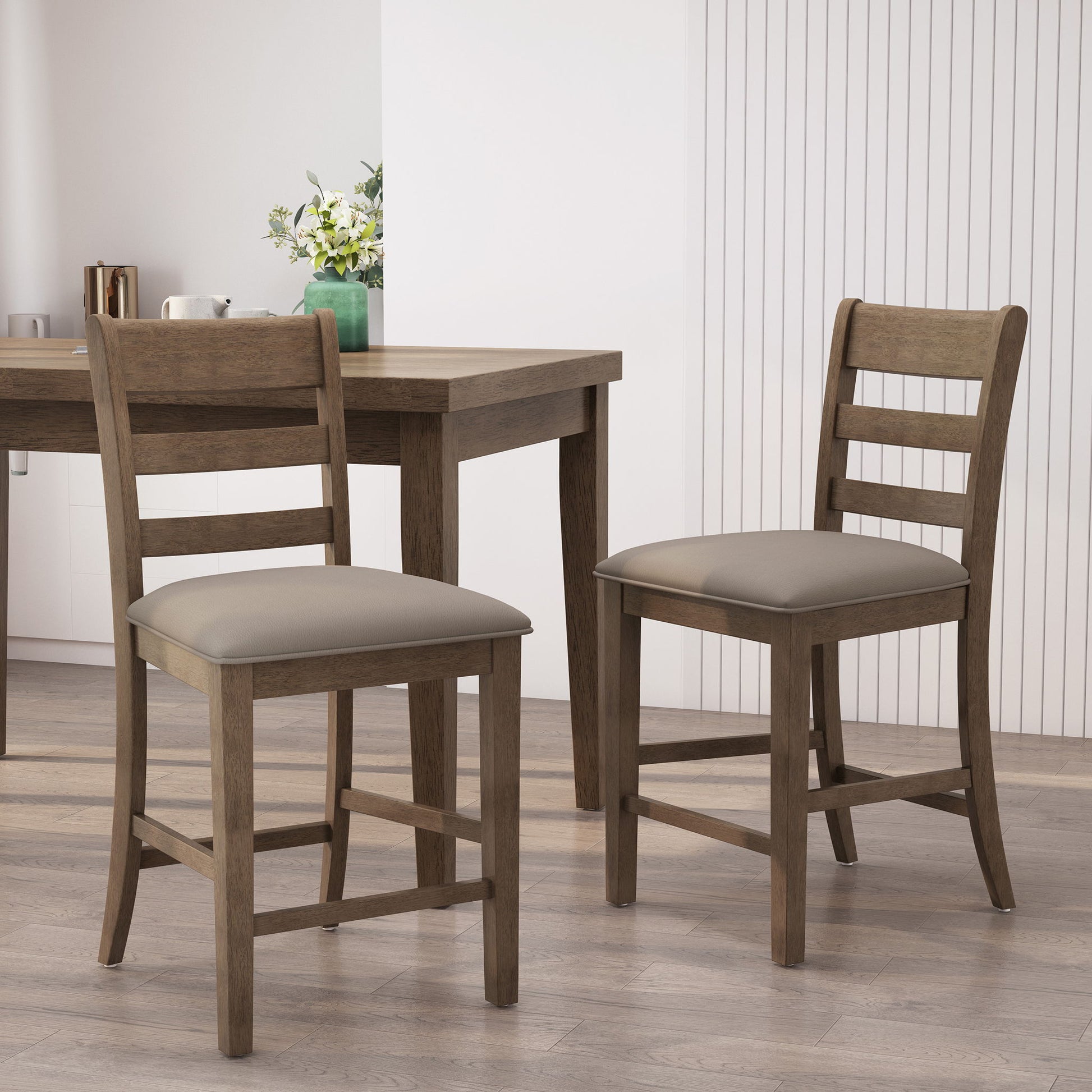 Farmhouse Upholstered Wood Counter Stools Noble House