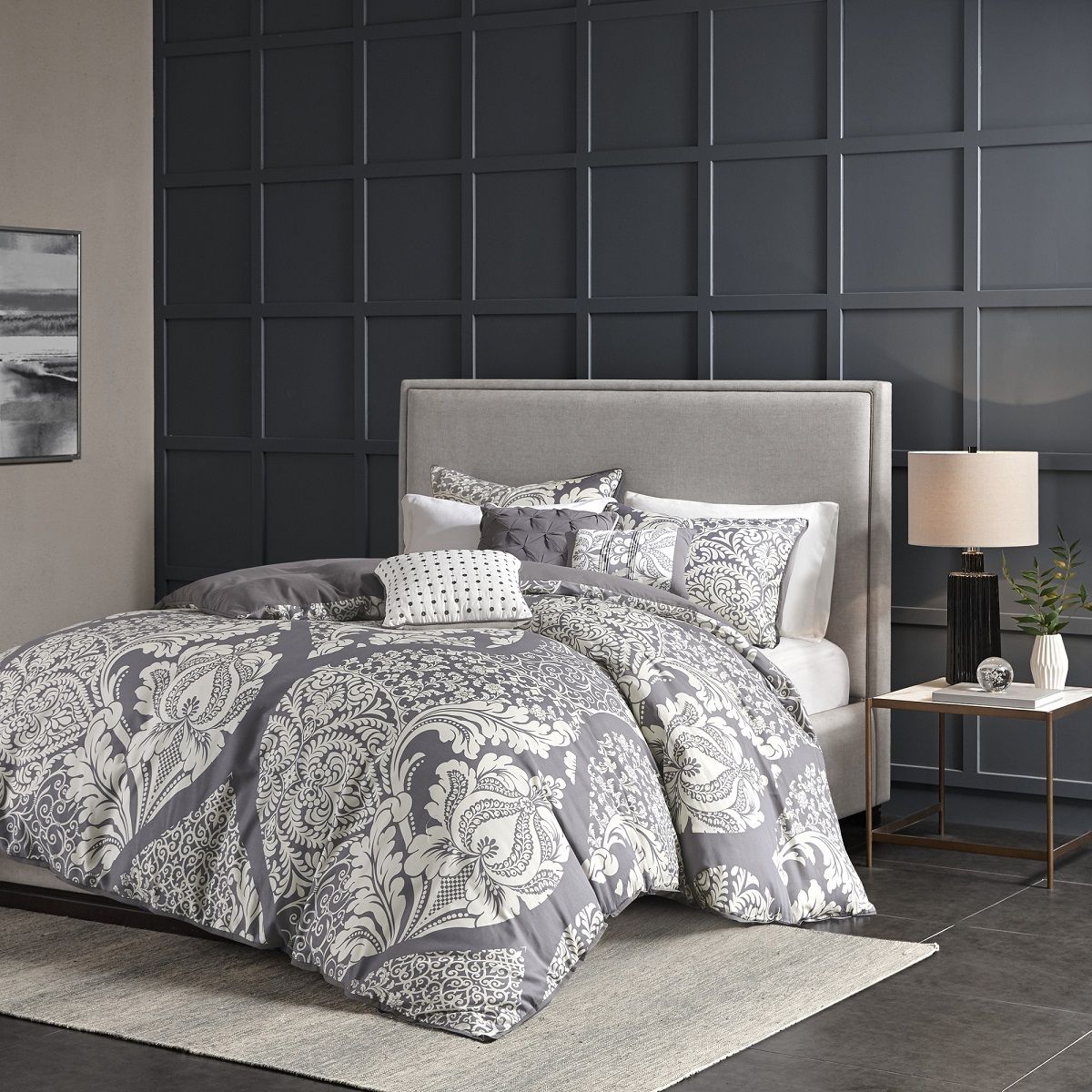 Vienna - 6 Piece Printed Duvet Cover Set - Gray Madison Park