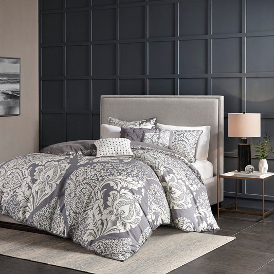 Vienna - 6 Piece Printed Duvet Cover Set - Gray Madison Park