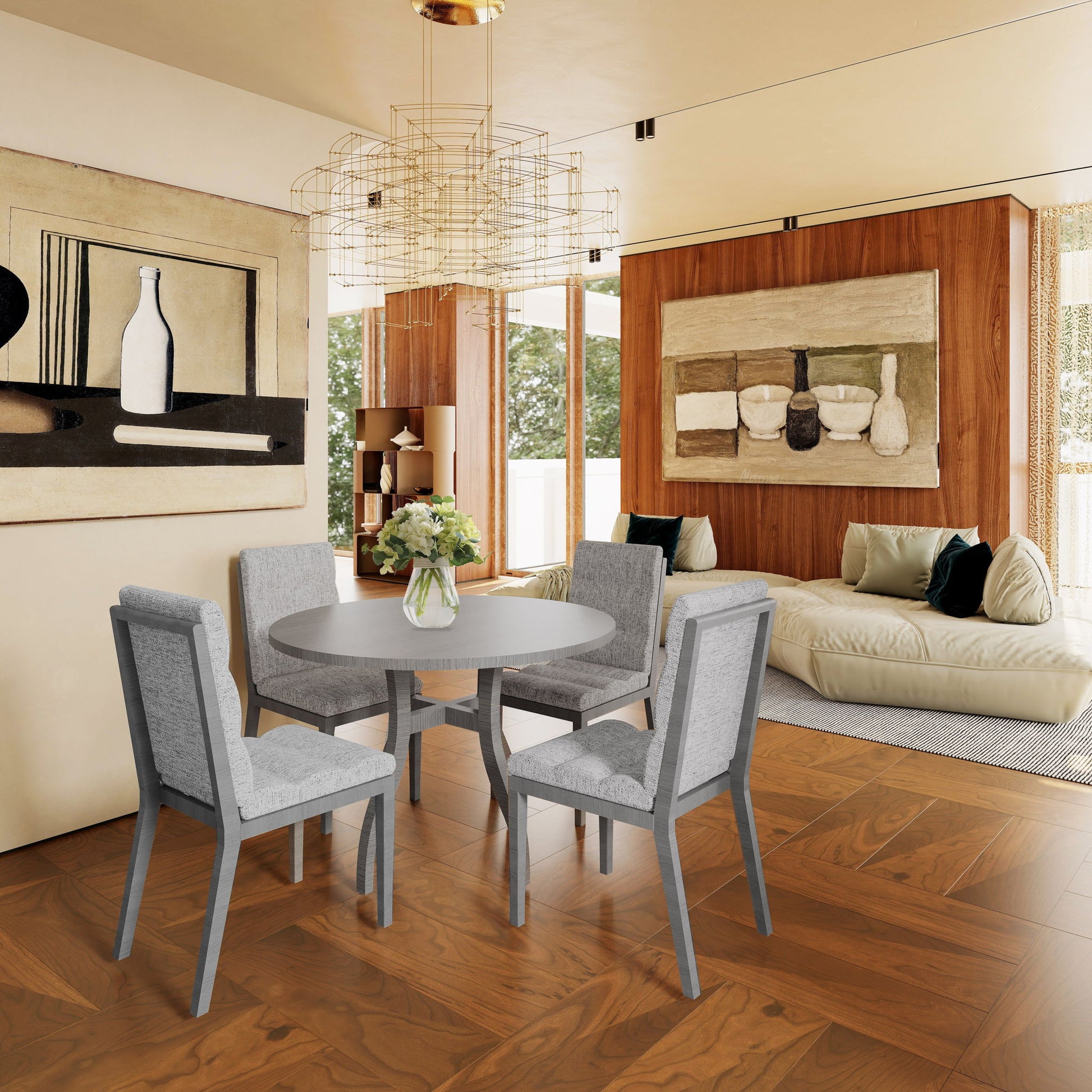 Tufted Upholstery Modern Dining Chairs (Set of 2) Sleek Comfort With Rubber Wood Frame - Gray / Oak Hearth and Haven