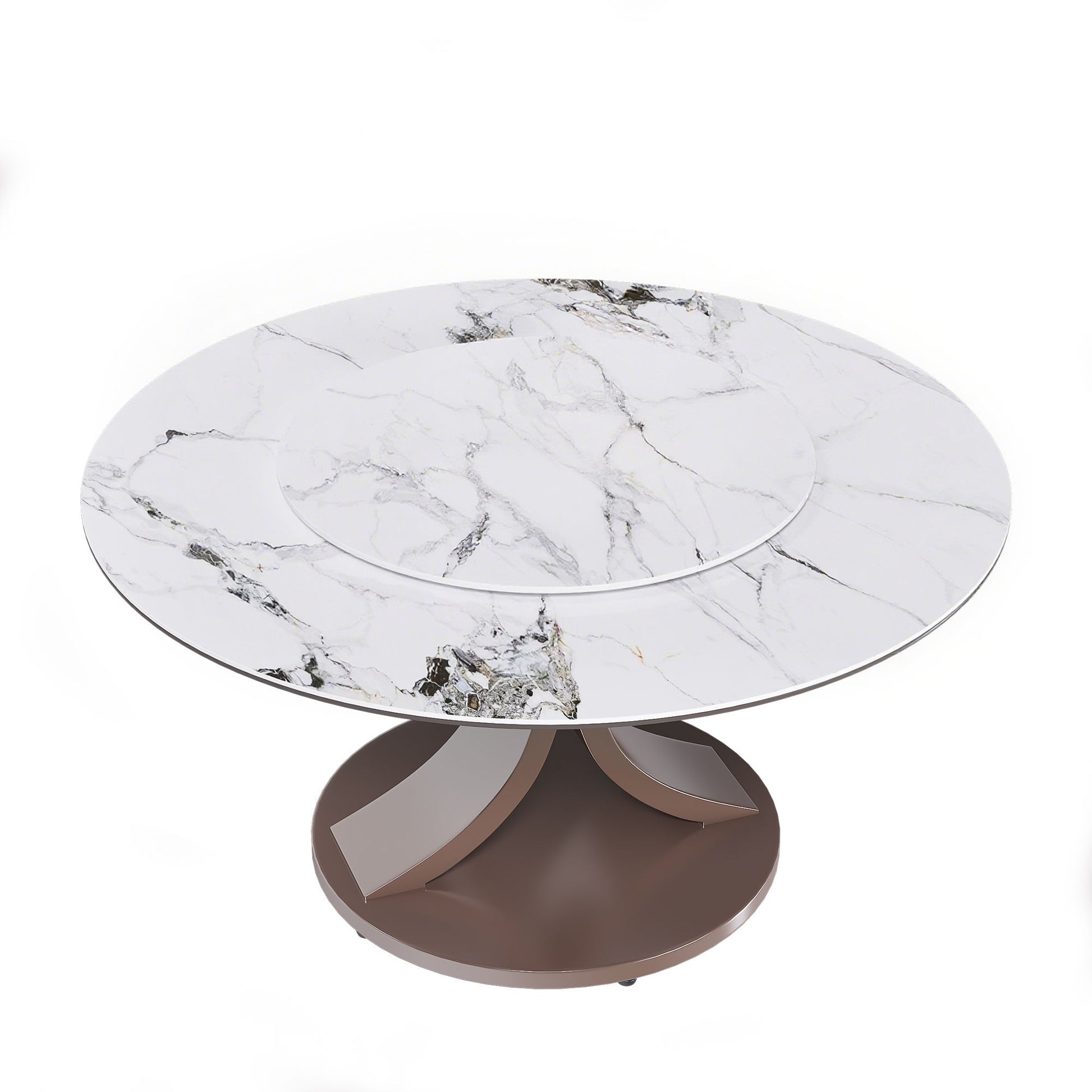Round Dining Table With 360° Rotating Lazy Susan Scratch & Heat For Dining Room & Kitchen, Table Only - White Home Essentials
