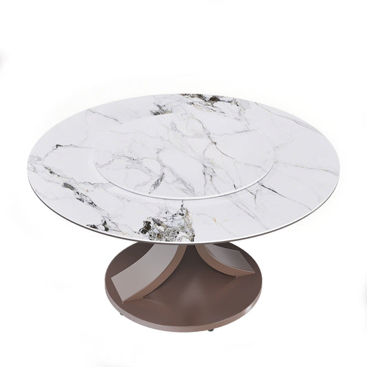 Round Dining Table With 360° Rotating Lazy Susan Scratch & Heat For Dining Room & Kitchen, Table Only - White Home Essentials