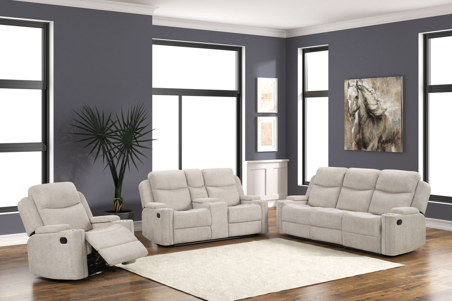 Galya - 3 Piece Living Room Set Sofa Loveseat Chair - Light Gray Acme
