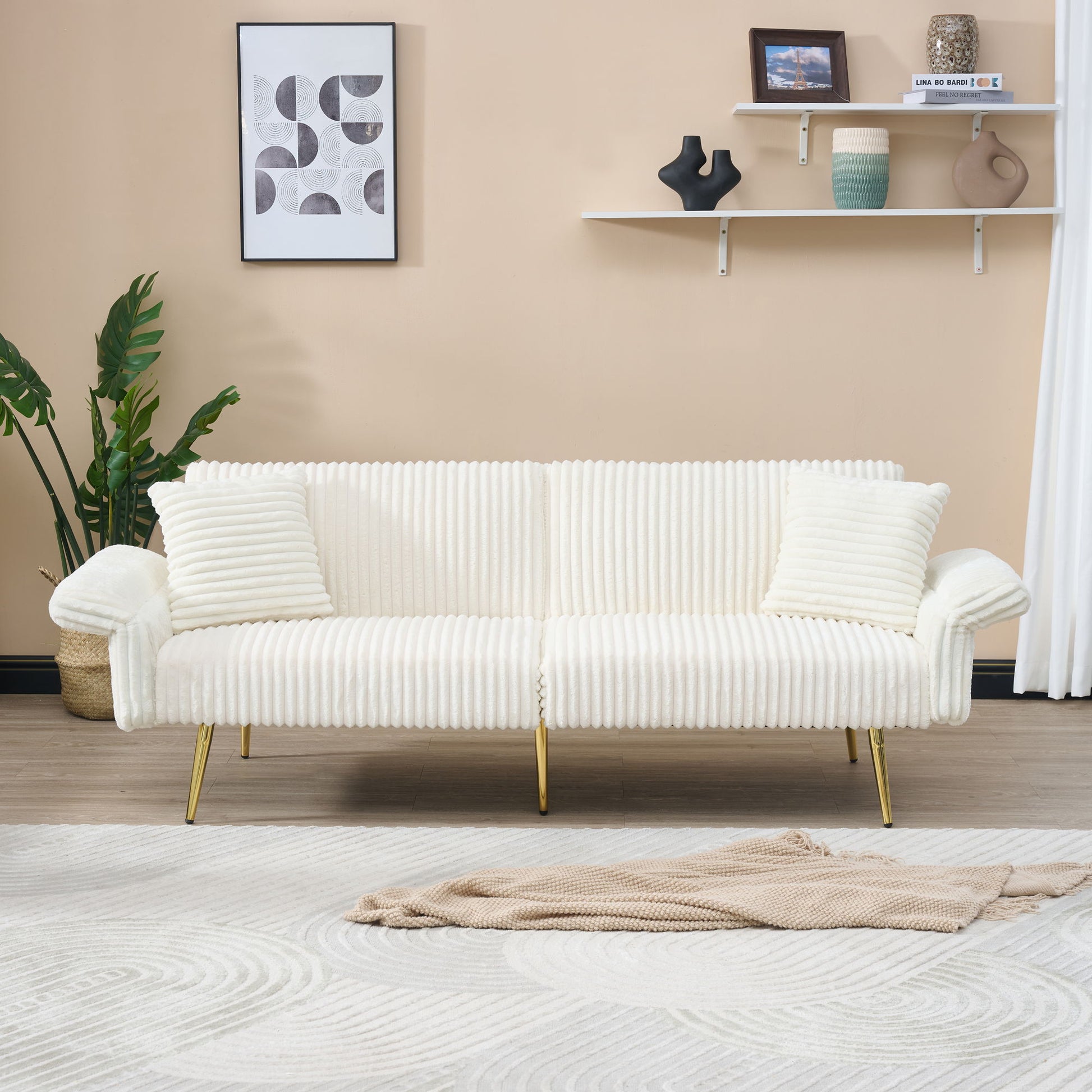 Luxury Corduroy Foldable Double Sofa Bed With Folding Armrests Home Essentials