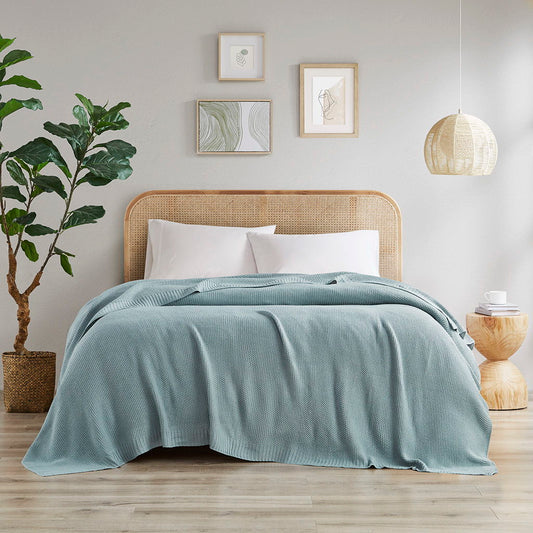 Bree Knit - Twin Blanket - Light Blue INK+IVY