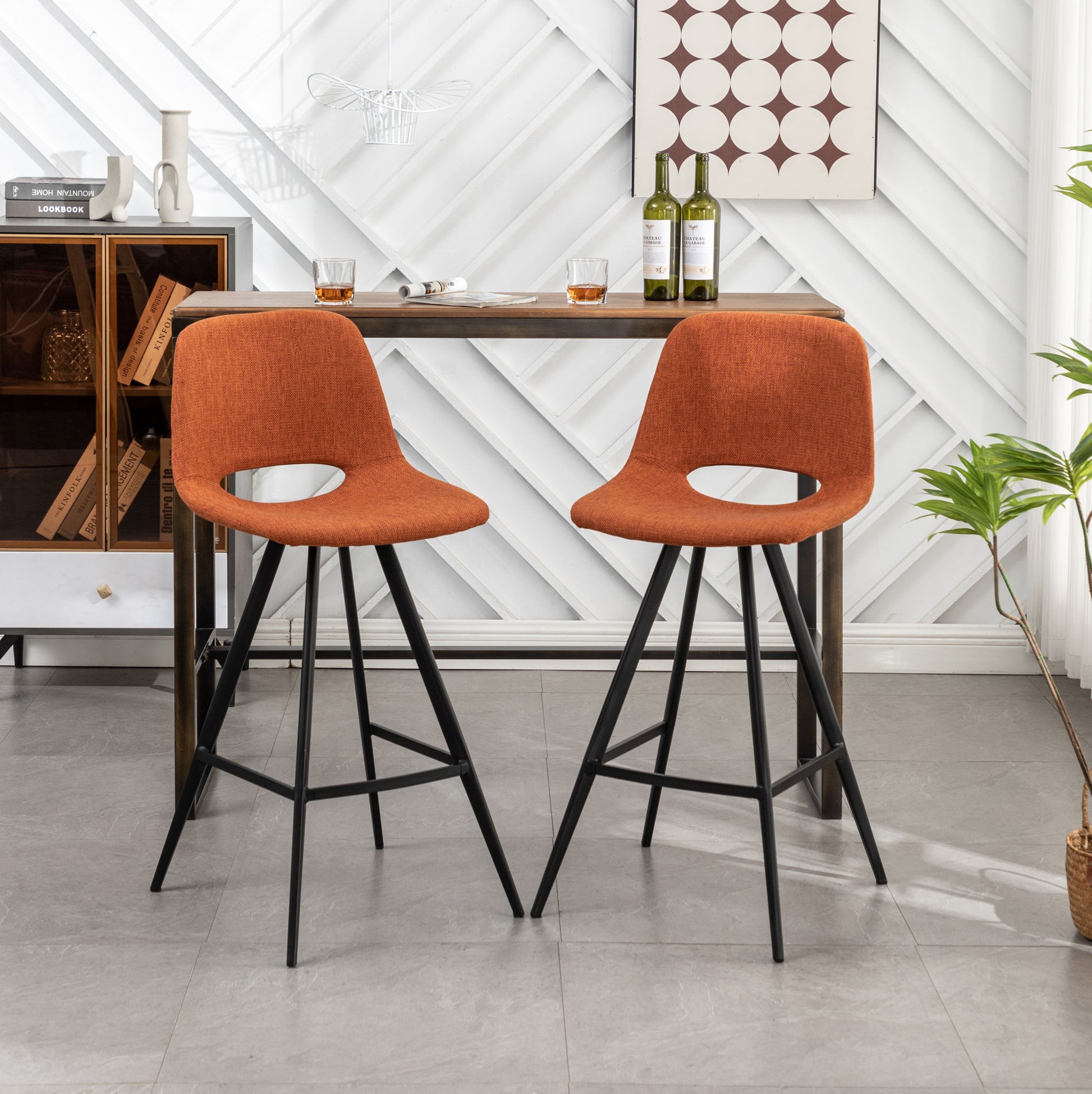 Porth - 28.25" Fabric Kitchen Counter Height Stools (Set of 2) - Orange Home Essentials