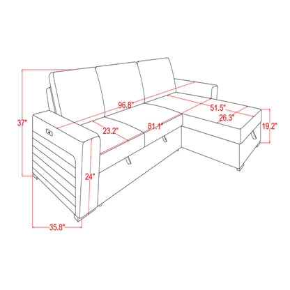 Montero - Sofa With Pull Out Bed, Drop Down Table, USB And Cup Holders, Storage Chaise - Charcoal Black Global Furniture USA