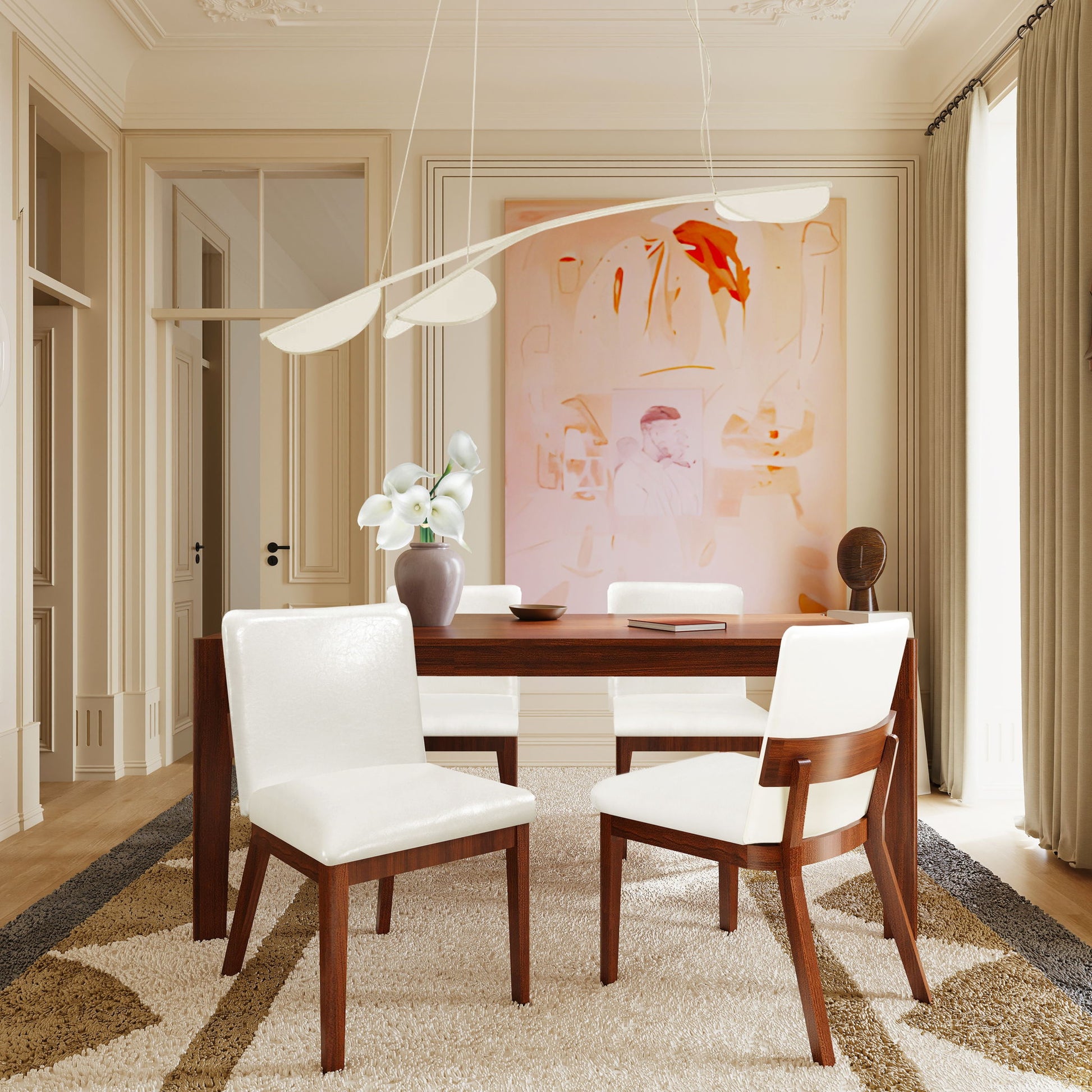 Modern Dining Chairs (Set of 2) With Glossy Upholstery - White / Walnut Hearth and Haven