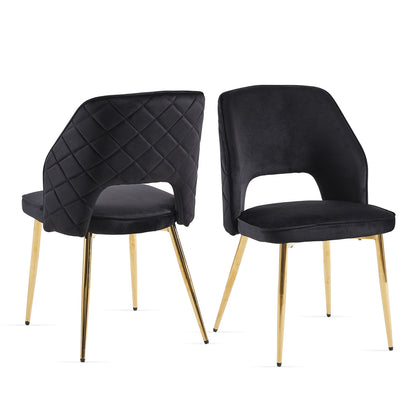 Velvet Dining Chairs With Metal Legs And Hollow Back Upholstered Dining Chairs Home Essentials