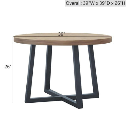 Round Dining Table With Wire Brushed Mindi Top And Mahogany Base - Wheat JLA