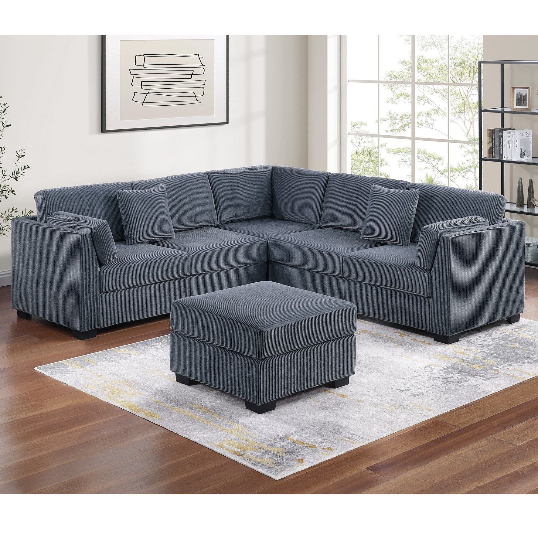 Contemporary L - Sectional Sofa Set With Ottoman And Pillows Home Essentials