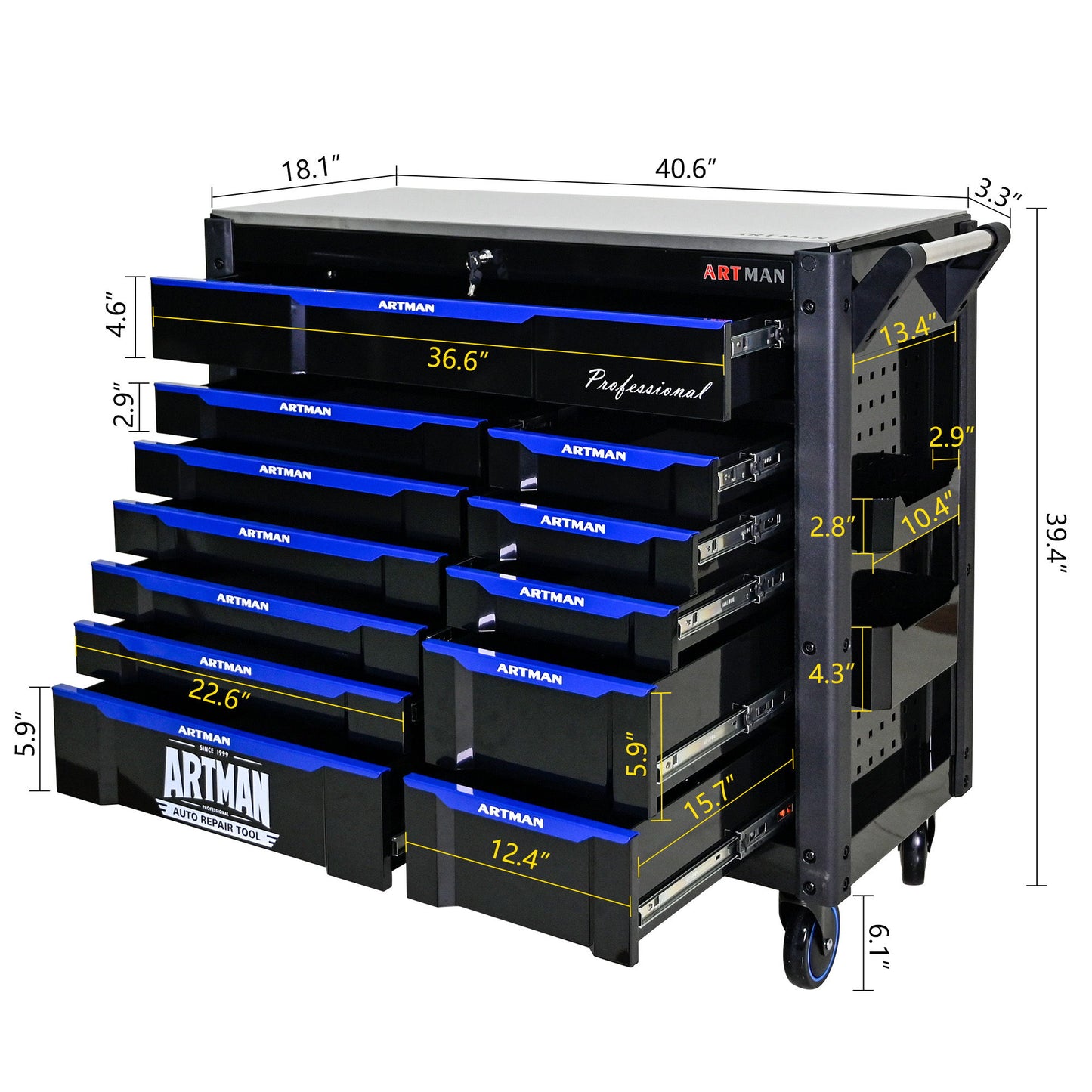 12 Layer Drawer Multi Purpose Tool Cart With Wheels And Iron Top - Black / Blue Daily Nest