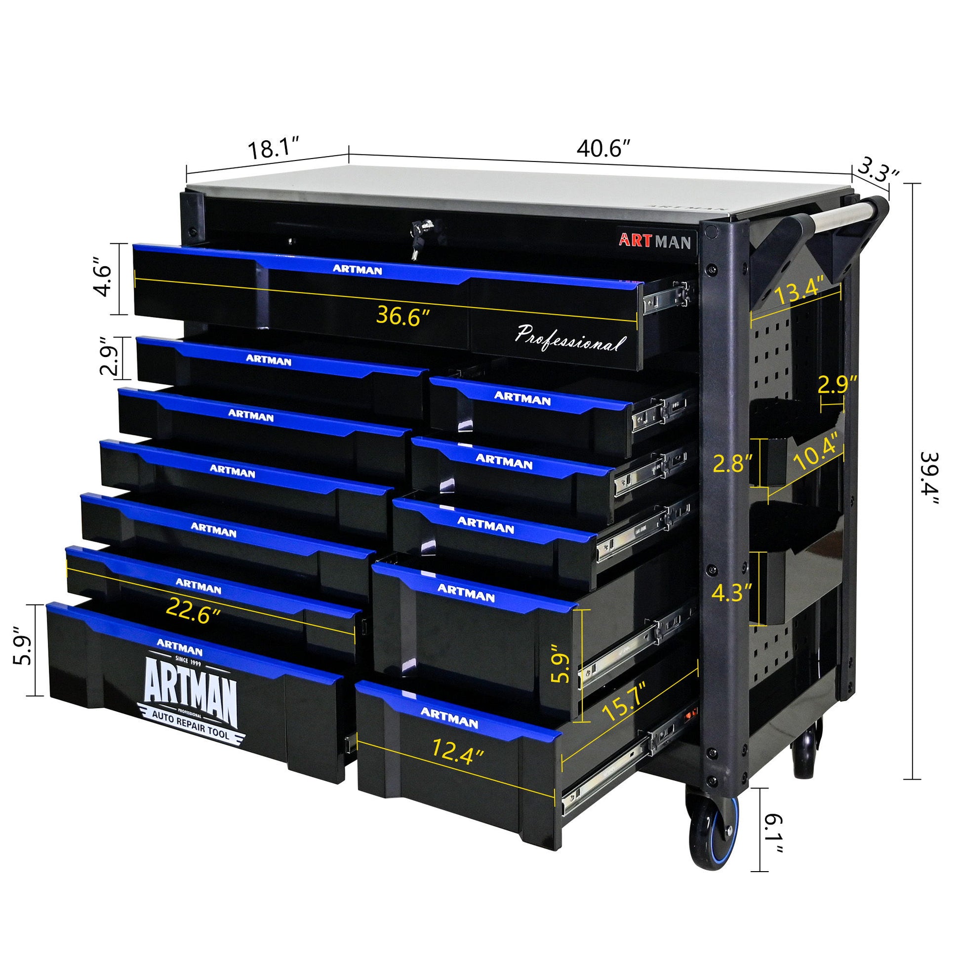 12 Layer Drawer Multi Purpose Tool Cart With Wheels And Iron Top - Black / Blue Daily Nest
