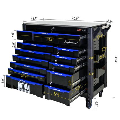 12 Layer Drawer Multi Purpose Tool Cart With Wheels And Iron Top - Black / Blue Daily Nest
