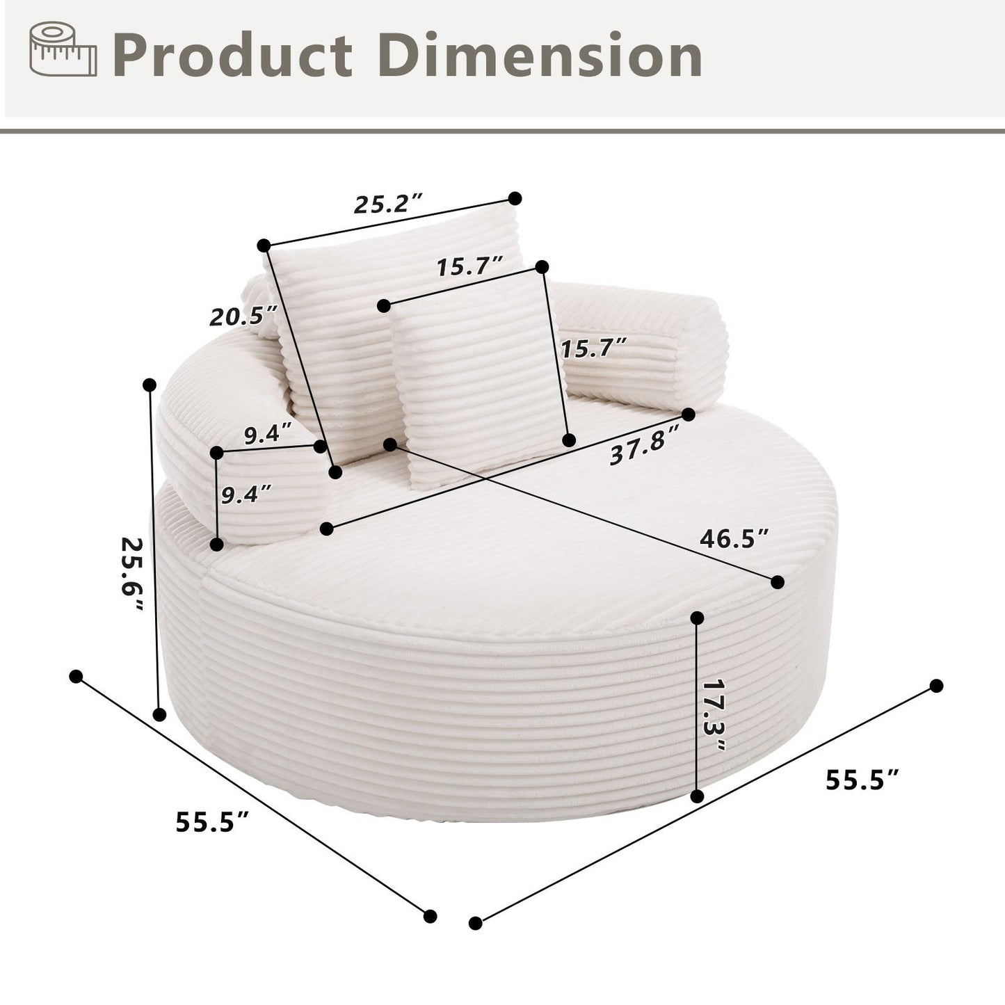 Round Sofa Bed With 3 Pillows For Living Room Home Essentials