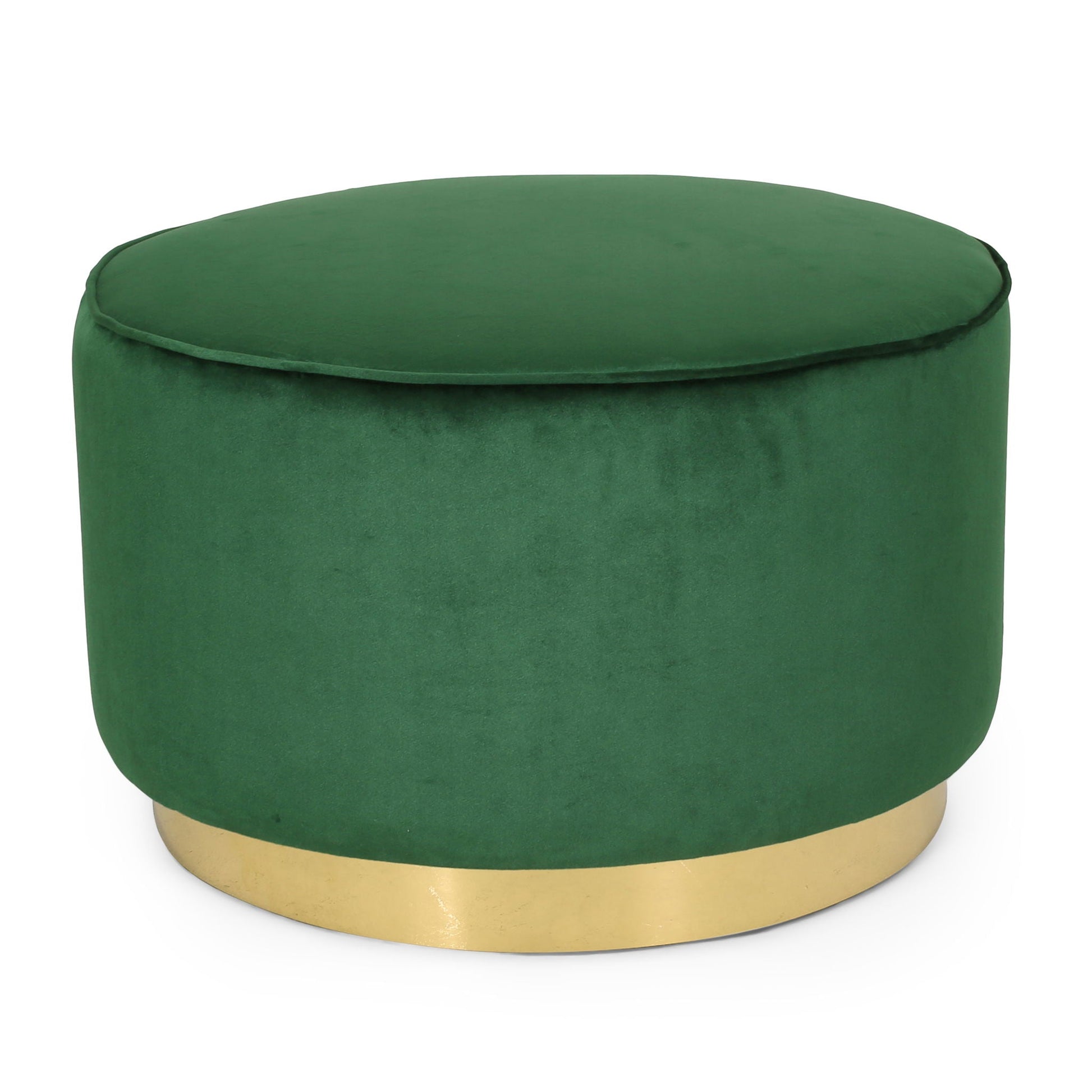 Round Velvet Ottoman, Upholstered Foot Stool For Living Room, Entryway - Emerald Noble House