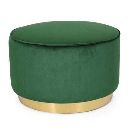 Round Velvet Ottoman, Upholstered Foot Stool For Living Room, Entryway - Emerald Noble House