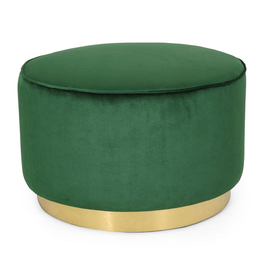 Round Velvet Ottoman, Upholstered Foot Stool For Living Room, Entryway - Emerald Noble House