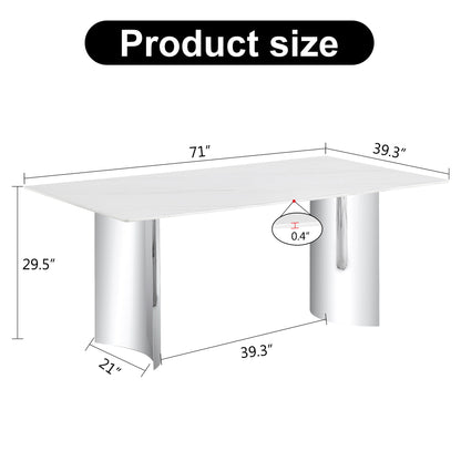 Modern Minimalist Dining Table With Imitation Marble Glass Desktop And Metal Legs Home Essentials