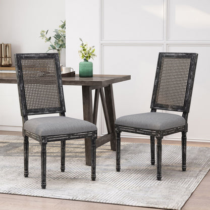 French Country Dining Chair With Rectangular Cane Backrest And Smooth Upholstered Seating Noble House