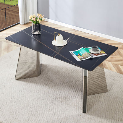 Modern Marble Patterned Dining Table With Stainless Steel Butterfly Legs Home Essentials