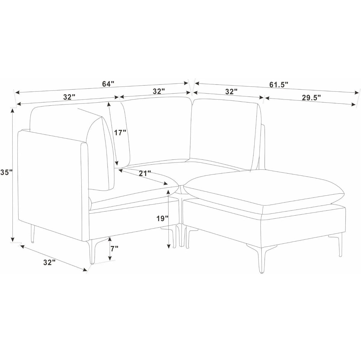 Upholstered Modular Sectional & Tall Legs Home Essentials