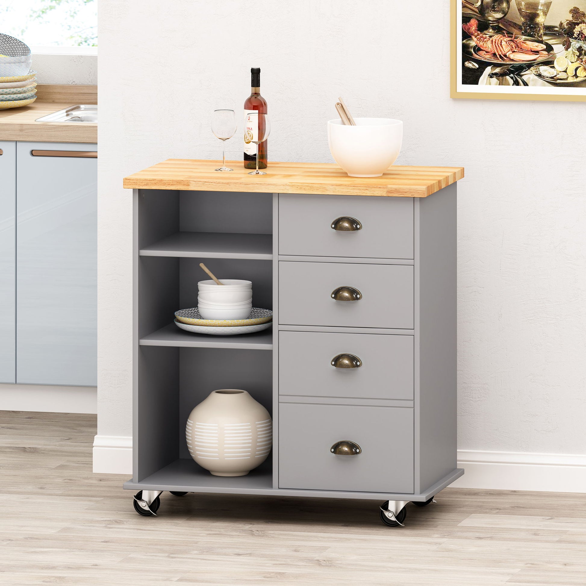 Yohaan - Contemporary Kitchen Cart With Wheels Noble House