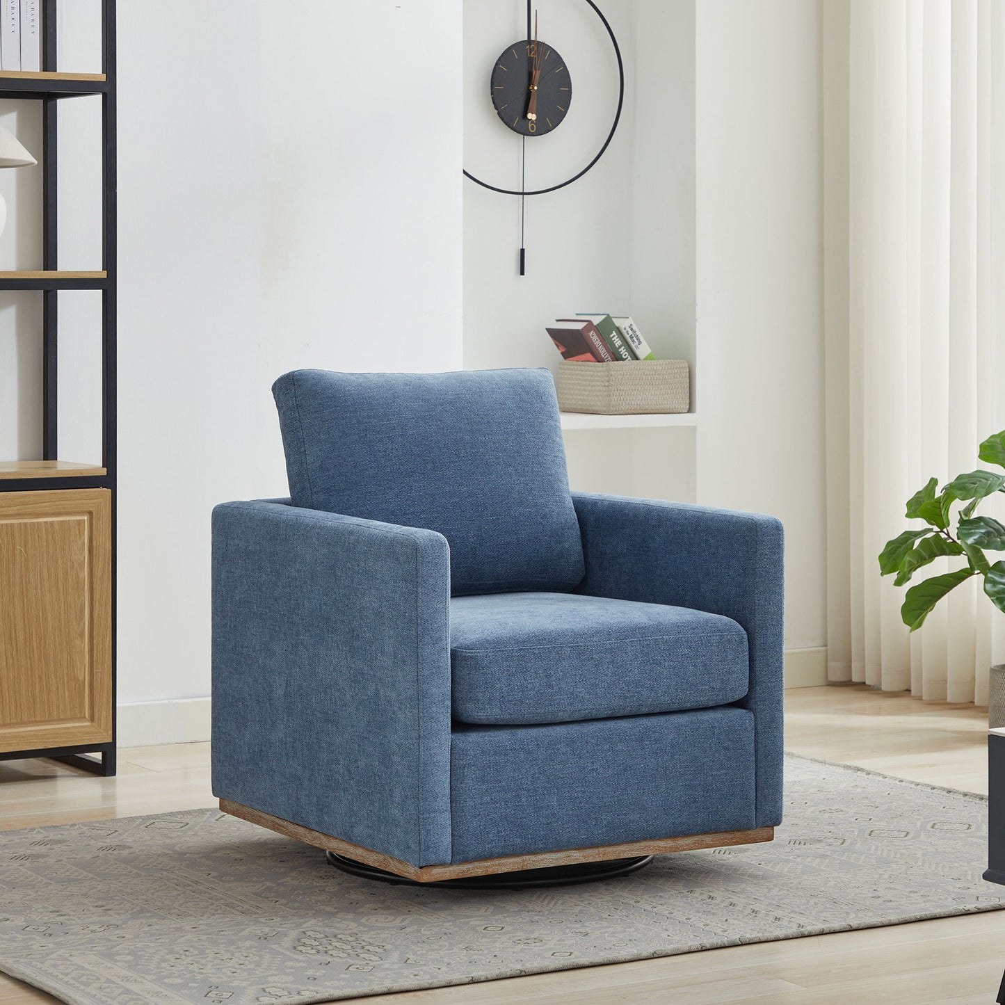 Modern Square Upholstered Swivel Accent Chair With Metal Base Home Essentials