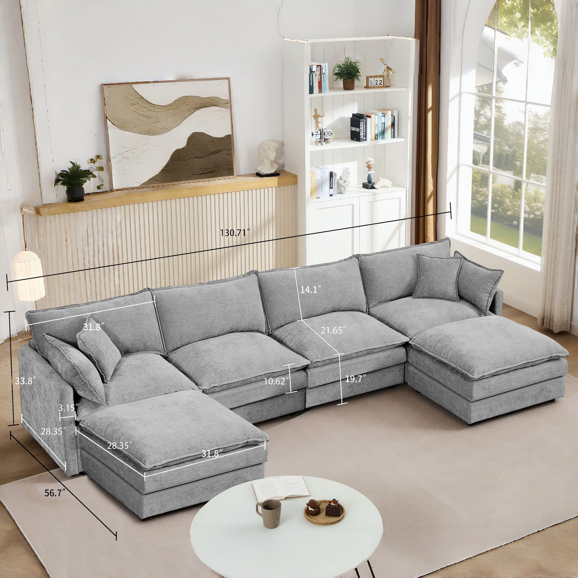 Modular U Shaped Sectional Sofa, 4 Seater Comfy Cloud Couch Home Essentials